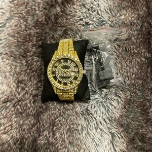 Gold and Black Watch with Rhinestones